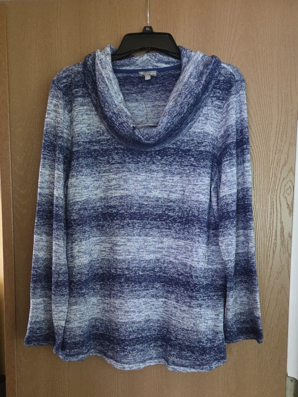 Talbots NWT Blue and White Striped Cowl Neck Sweater, Size Lg